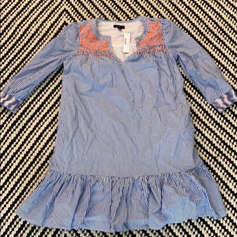 Blue, white, coral stripped dress.